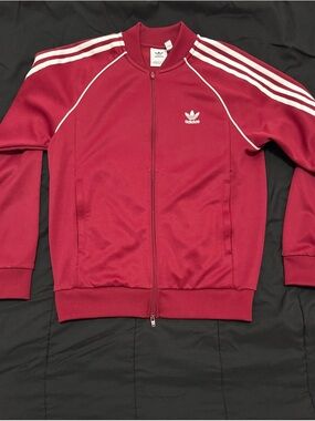 adidas Burgundy Track Jacket with White Stripes